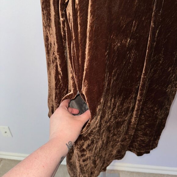 CP Shades Jasmine Tunic Blouse Brown Rayon Silk Size Large Long Sleeve Womens - Picture 7 of 8